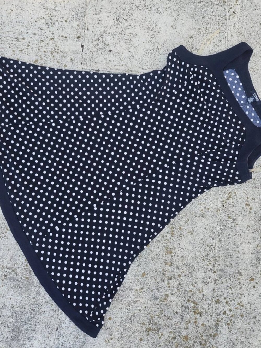 Chaps Women Dress Sleeve Less Polka Dot Navy Blue Fit and Flare Dress Size L/G - Picture 5 of 12